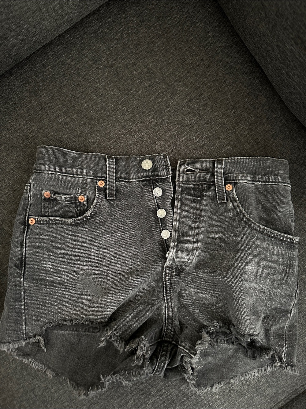 Levi's Black High-Rise Frayed Denim Shorts